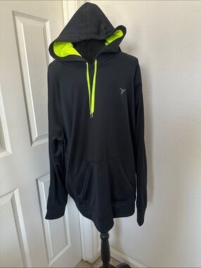 Black Hoodie with Neon Yellow Lining and Drawcord
